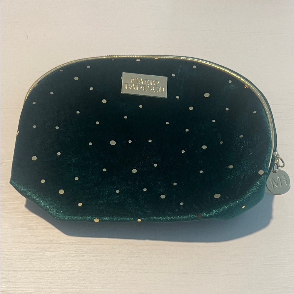 Mario Badescu Green Velvet Cosmetic Bag with Gold Details